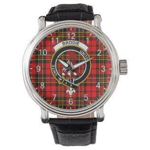 Classic Timeless Clan Brodie Red Tartan Abzeichen Armbanduhr