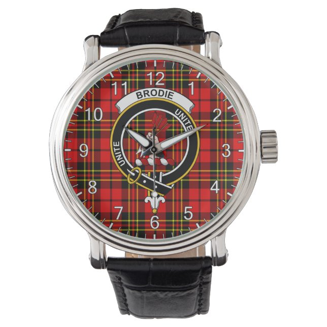 Classic Timeless Clan Brodie Red Tartan Abzeichen Armbanduhr (Vorderseite)
