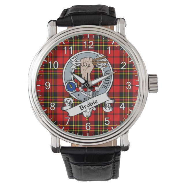 Classic Timeless Clan Brodie Red Tartan Abzeichen Armbanduhr (Vorderseite)
