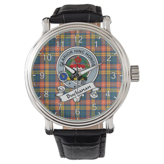 Classic Timeless Clan Buchanan Abzeichen Tartan Ka Armbanduhr (Vorderseite)