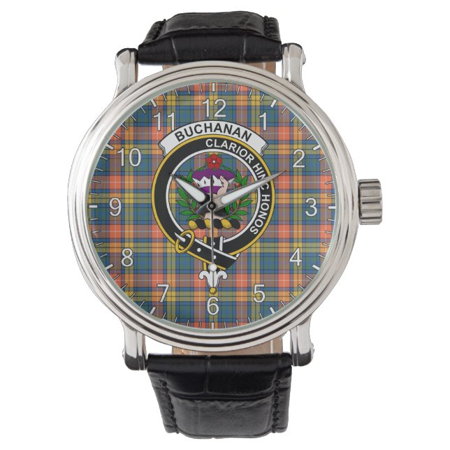 Classic Timeless Clan Buchanan Ancient Tartan Badg Armbanduhr (Vorderseite)