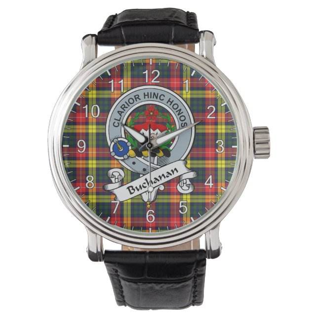 Classic Timeless Clan Buchanan Modern Badge Tartan Armbanduhr (Vorderseite)