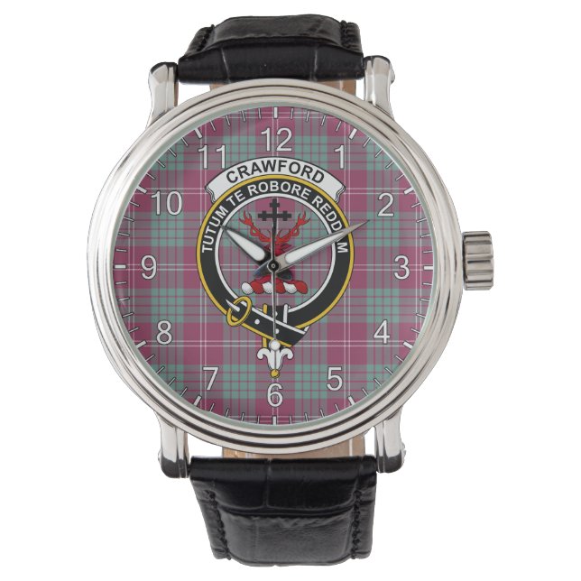 Classic Timeless Clan Crawford Ancient Tartan Badg Armbanduhr (Vorderseite)