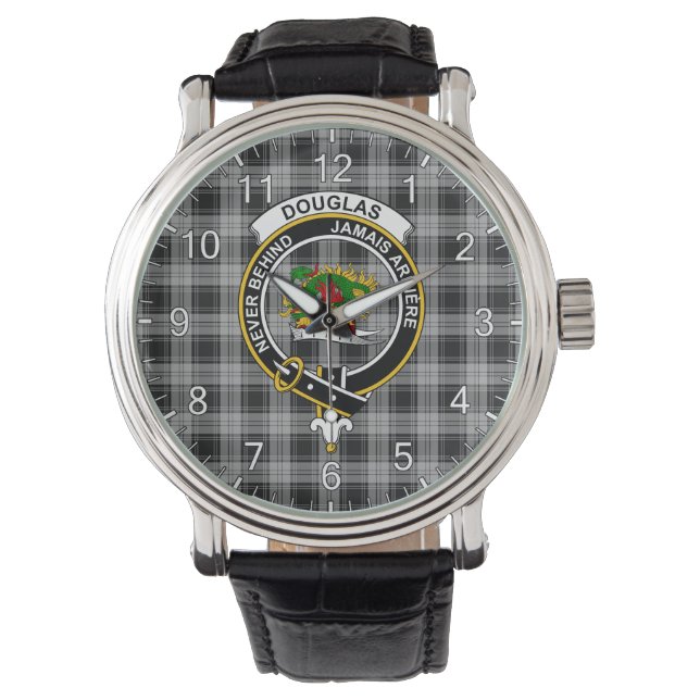 Classic Timeless Clan Douglas Gray Tartan Abzeiche Armbanduhr (Vorderseite)