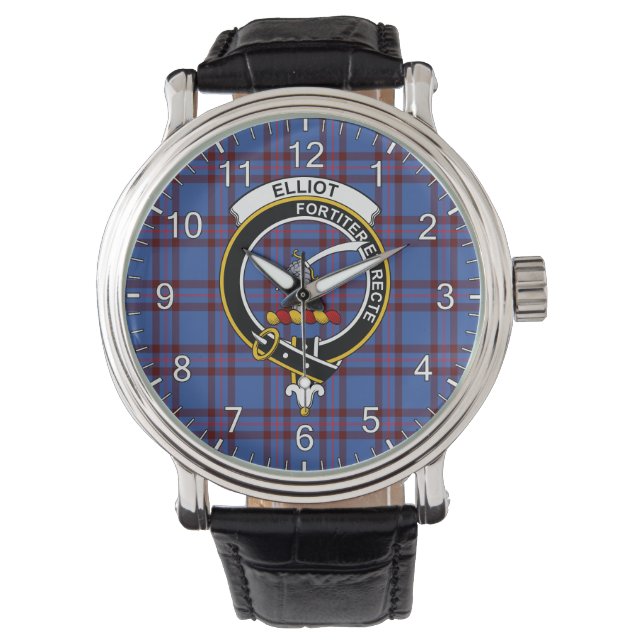 Classic Timeless Clan Elliot Tartan Abzeichen Kari Armbanduhr (Vorderseite)