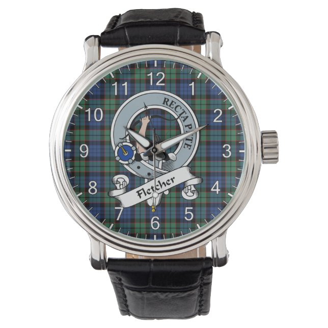 Classic Timeless Clan Fletcher Abzeichen Tartan Wa Armbanduhr (Vorderseite)