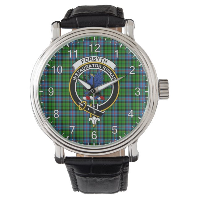 Classic Timeless Clan Forsyth Modern Tartan Abzeic Armbanduhr (Vorderseite)