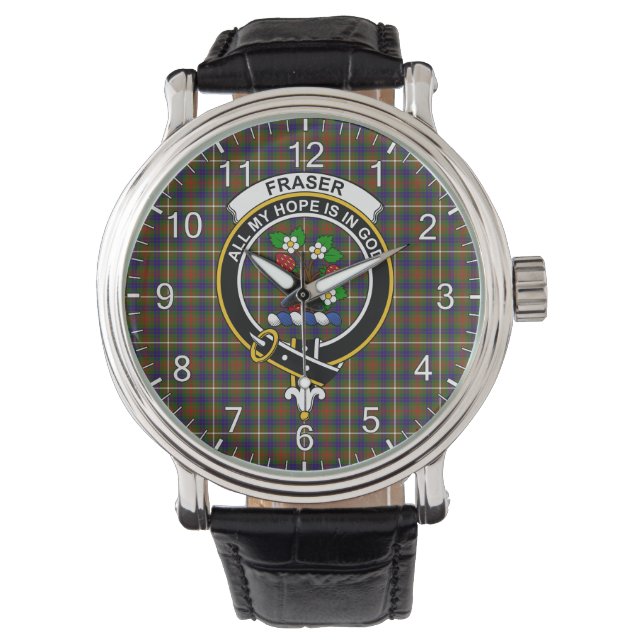 Classic Timeless Clan Fraser Jagd Tartan Abzeichen Armbanduhr (Vorderseite)