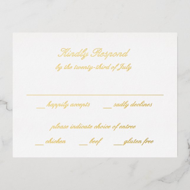 Classic Timeless Wedding RSVP Folie Einladungspostkarte (Vorderseite)