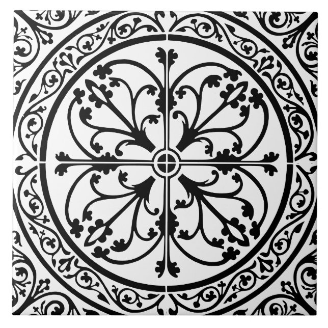 Classic Traditional Stylish Abstract Black & White Fliese (Vorderseite)