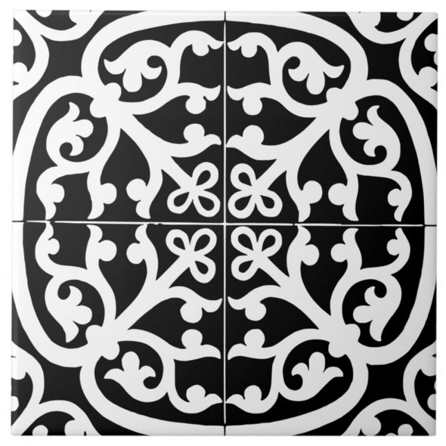 Classic Traditional Stylish Abstract Black & White Fliese (tile)