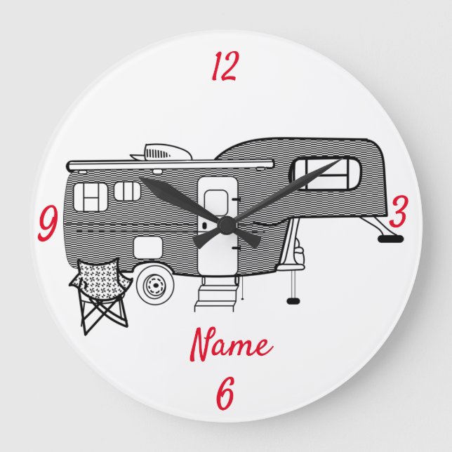 Classic Trailer Caravan Thunder_Cove Große Wanduhr (Vorderseite)