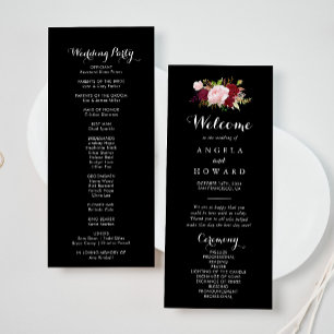 Classic Tropical Black Burgundy Wedding Program Programm