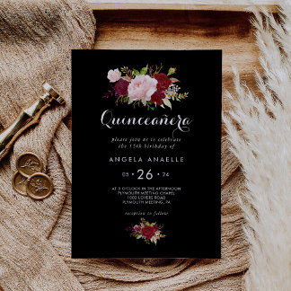 Classic Tropical Black Quinceñera Geburtstagsparty Einladung