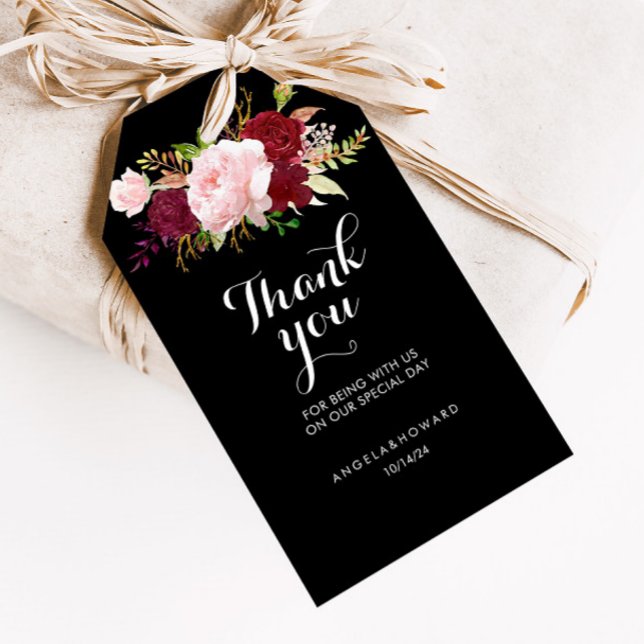 Classic Tropical Black und Burgund Vielen Dank Geschenkanhänger (Von Creator hochgeladen)