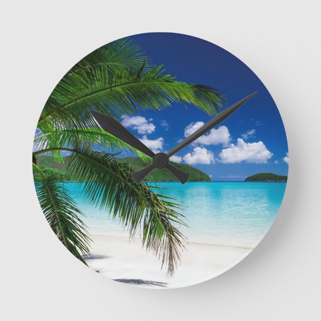 Classic Tropical Island Beach Paradies Runde Wanduhr (Vorderseite)