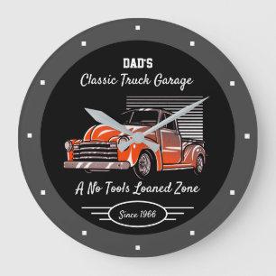 Classic Truck Garage Vaters Irgendwas-Chevy Schwar Große Wanduhr