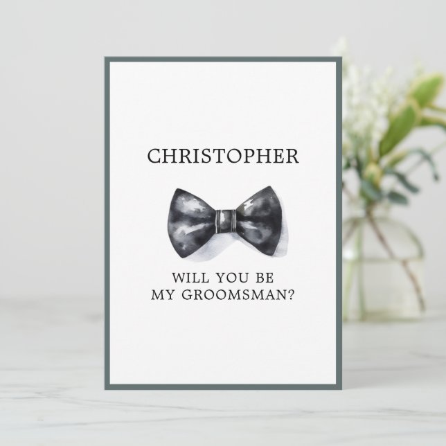Classic Tuxedo Wedding Trauzeuge Request Card Einladung (Stehend Vorderseite)