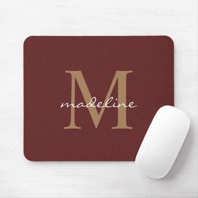Classic Tweed Red Girly Script Gold Monogram Mousepad (Mit Mouse)