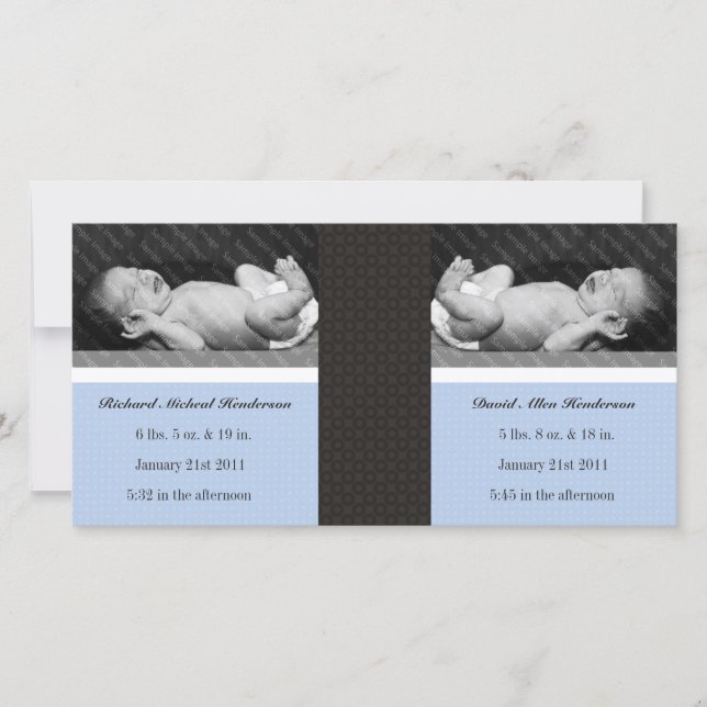 Classic Twin Boys Double New Baby Foto Cards Ankündigung (Vorderseite)