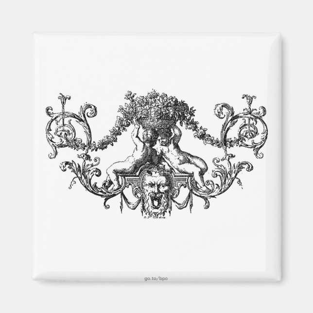 Classic Two Cherubs mit Ivy und Blume Magnet (Vorne)