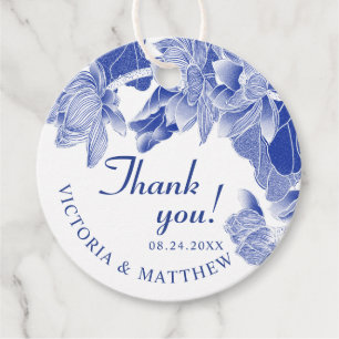 Classic und Modern Blue White Floral Vielen Dank Geschenkanhänger