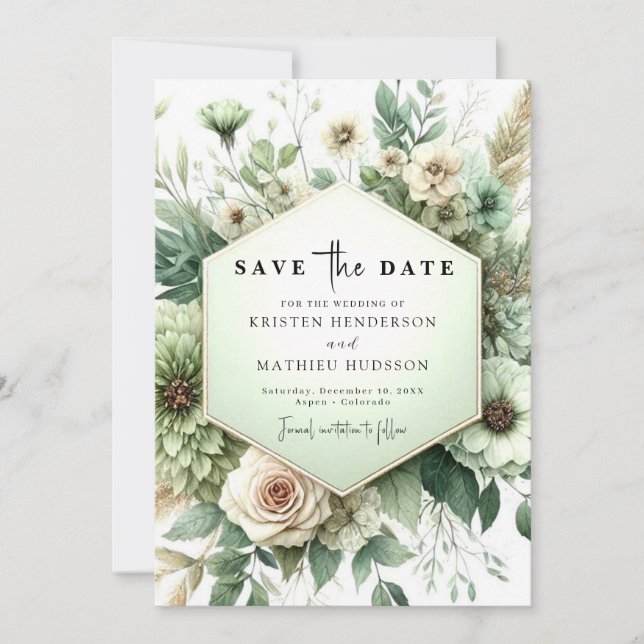 Classic Unique Typografy Sage Green Wedding Save The Date (Vorderseite)