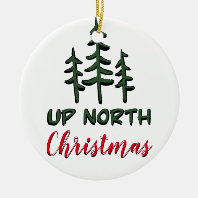 Classic Up North Christmas rustikale Evergreens Keramik Ornament (Vorne)