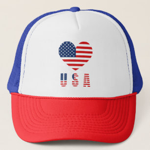 Classic USA Heart Flag Trucker Hut mit Mesh Back Truckerkappe