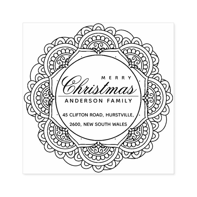 CLASSIC VERZIERT CUSTOM MERRY CHRISTMAS ADRESSE GUMMISTEMPEL (Prägung)