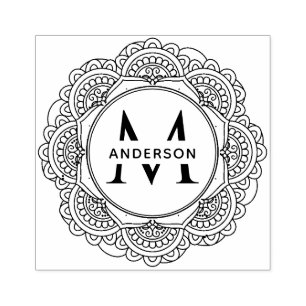 CLASSIC VERZIERT MANDALA CUSTOM MONOGRAM FAMILIENN GUMMISTEMPEL