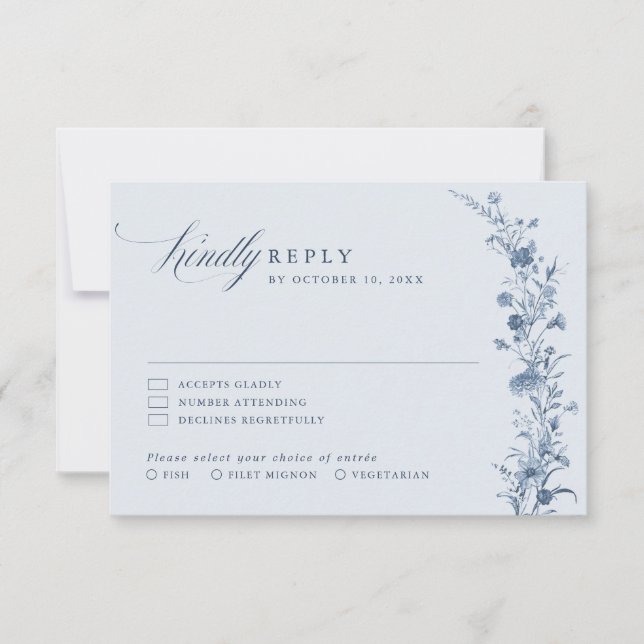 Classic Victorian Blue French Garden Chic Wedding  RSVP Karte (Vorderseite)
