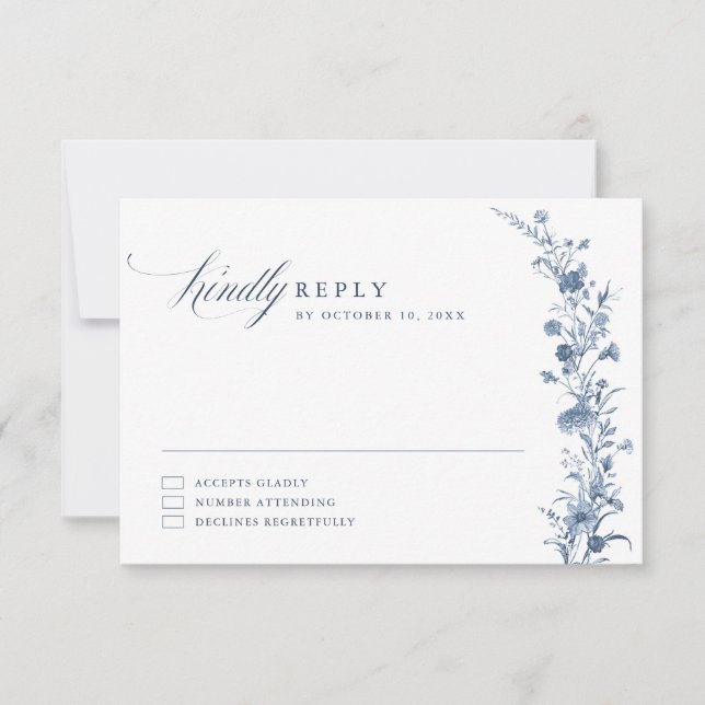 Classic Victorian Blue French Garden Chic Wedding  RSVP Karte (Vorderseite)