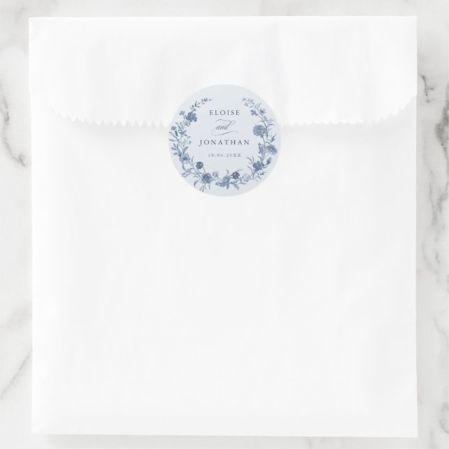 Classic Victorian Blue French Garden Chic Wedding Runder Aufkleber (Tasche)