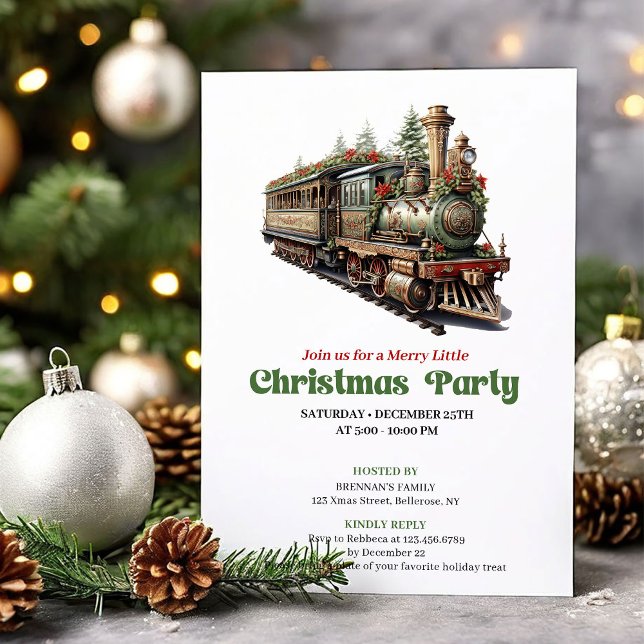 Classic Victorian Christmas Train Party Invitation Einladung (Classic Victorian Christmas Train Party Invitation)
