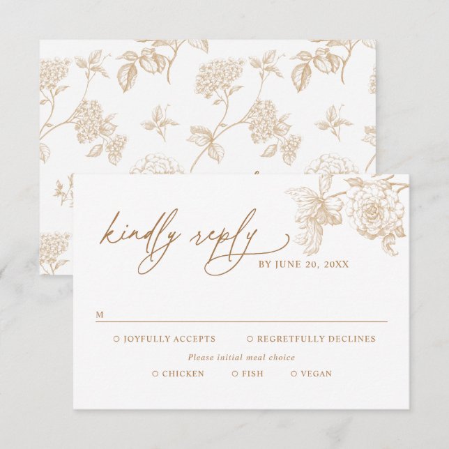 Classic Victorian Floral Meal Options Wedding RSVP Karte (Vorne/Hinten)