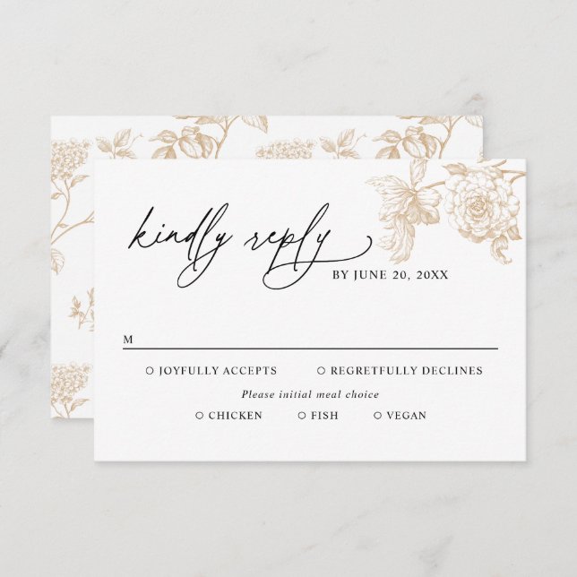 Classic Victorian Gold Meal Options Wedding RSVP (Vorne/Hinten)