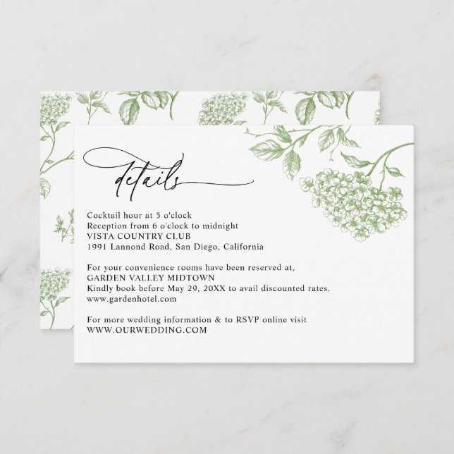 Classic Victorian Green Floral Wedding Details  Begleitkarte (Vorne/Hinten)