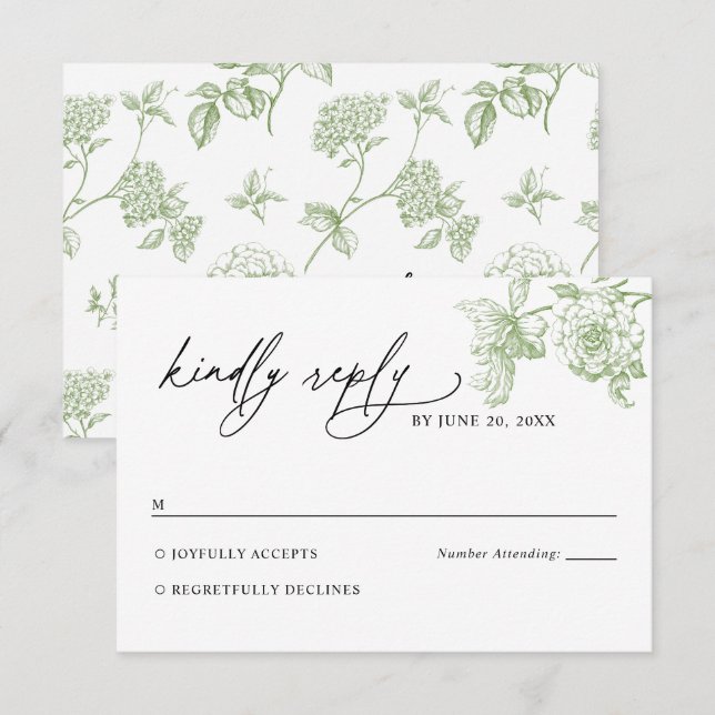 Classic Victorian Sage Floral Wedding RSVP Card (Vorne/Hinten)