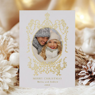 Classic Viktorianisch Frame Weihnachts-Foto Gold Folien Feiertagskarte