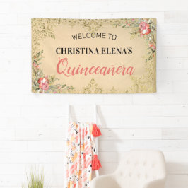 Classic Vintag Gold Floral Quinceanera Willkommen Banner