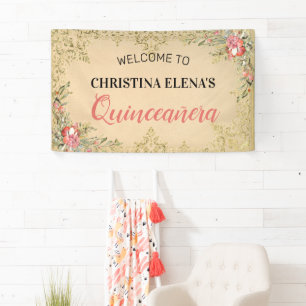 Classic Vintag Gold Floral Quinceanera Willkommen Banner