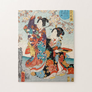 Classic Vintag ukiyo-e two geishas Utagawa maiko Puzzle