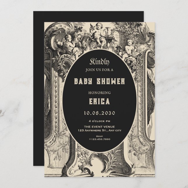 Classic vintage artistic angel baby shower einladung (Vorne/Hinten)