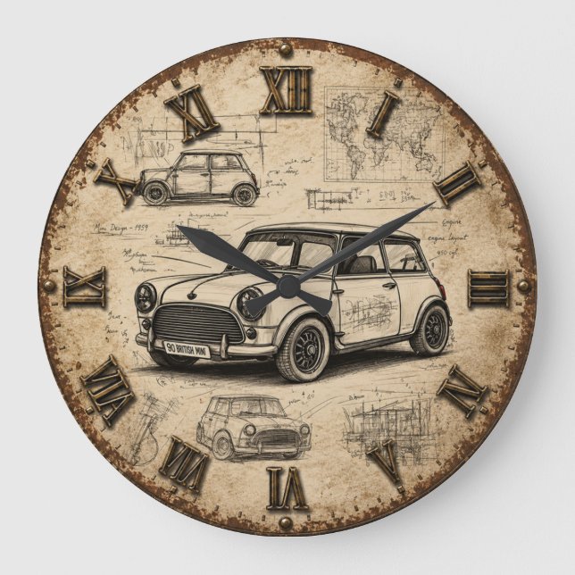 Classic Vintage British Car  Große Wanduhr (Vorderseite)