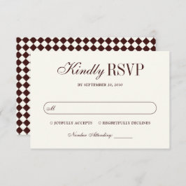 Classic Vintage Burgundy Checkered Elegant Wedding RSVP Karte
