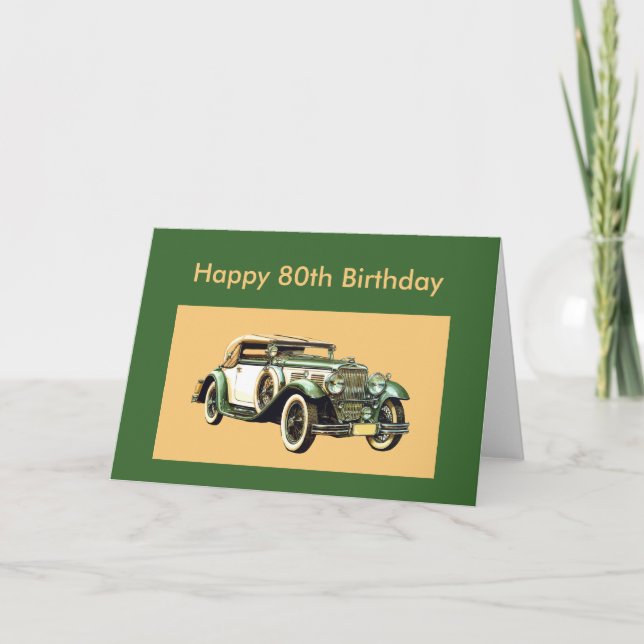 Classic Vintage Car 80. Geburtstag Karte (Vorderseite)