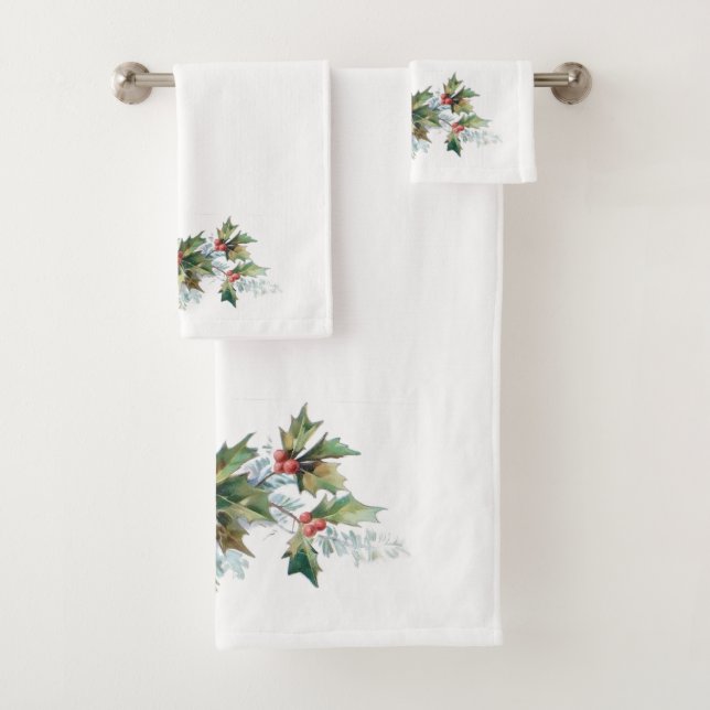 Classic Vintage Christmas Holly Floral Badhandtuch Set (Insitu)