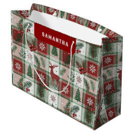 Classic Vintage Christmas Plaid & Holly Pattern Große Geschenktüte