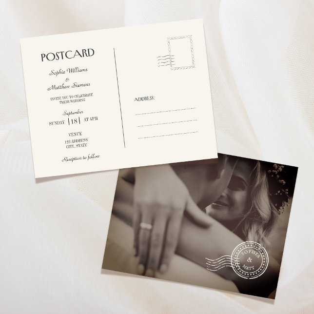 Classic Vintage Photo Wedding Invitation Postcard Einladungspostkarte (Classic Vintage Photo Wedding Invitation Postcard)